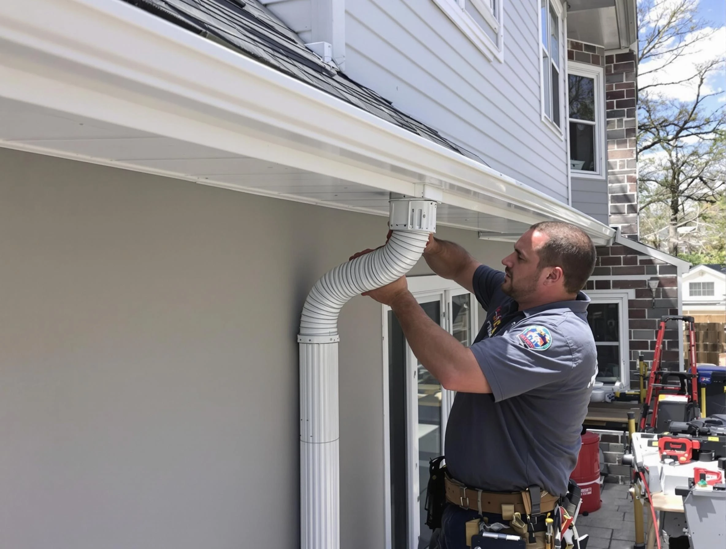 Downspouts installed by Lorain Roofing Company to guide water away in Lorain, OH