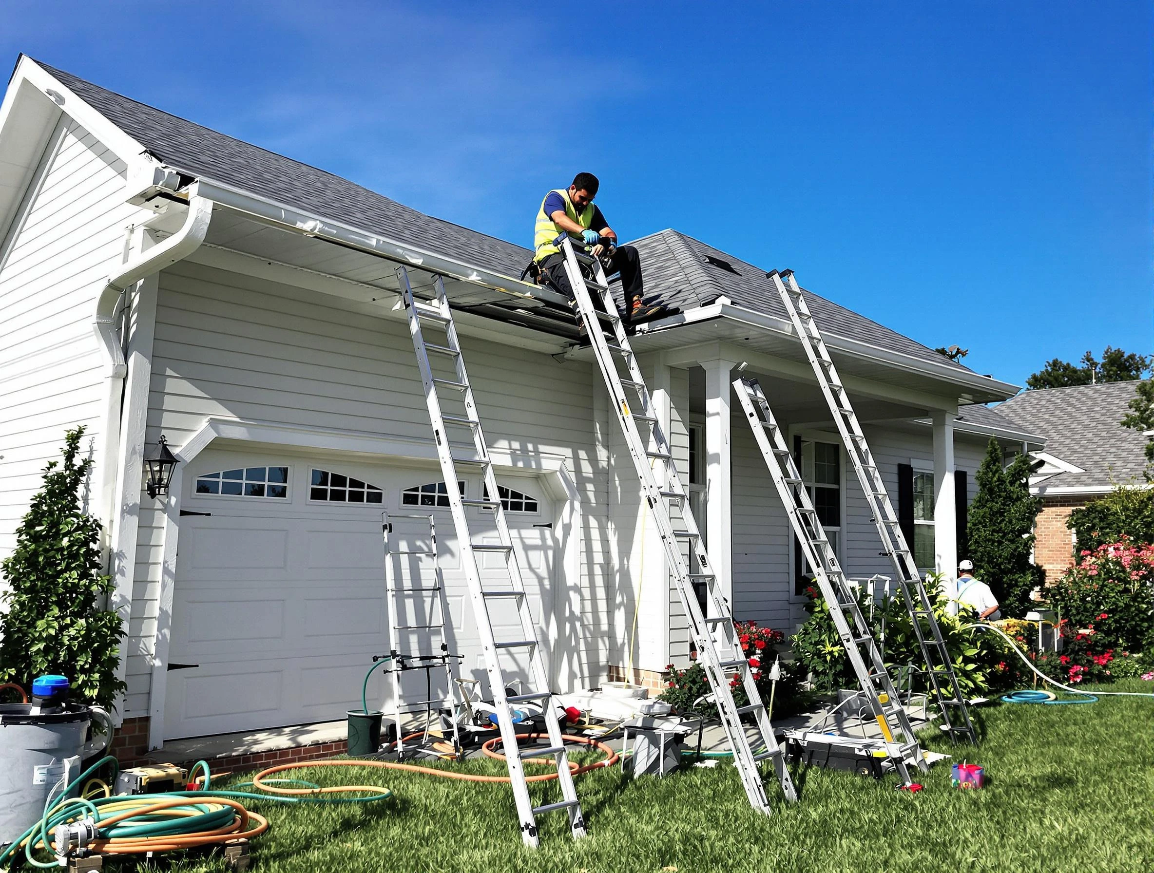 Removal of old gutters by Lorain Roofing Company to install new system in Lorain, OH