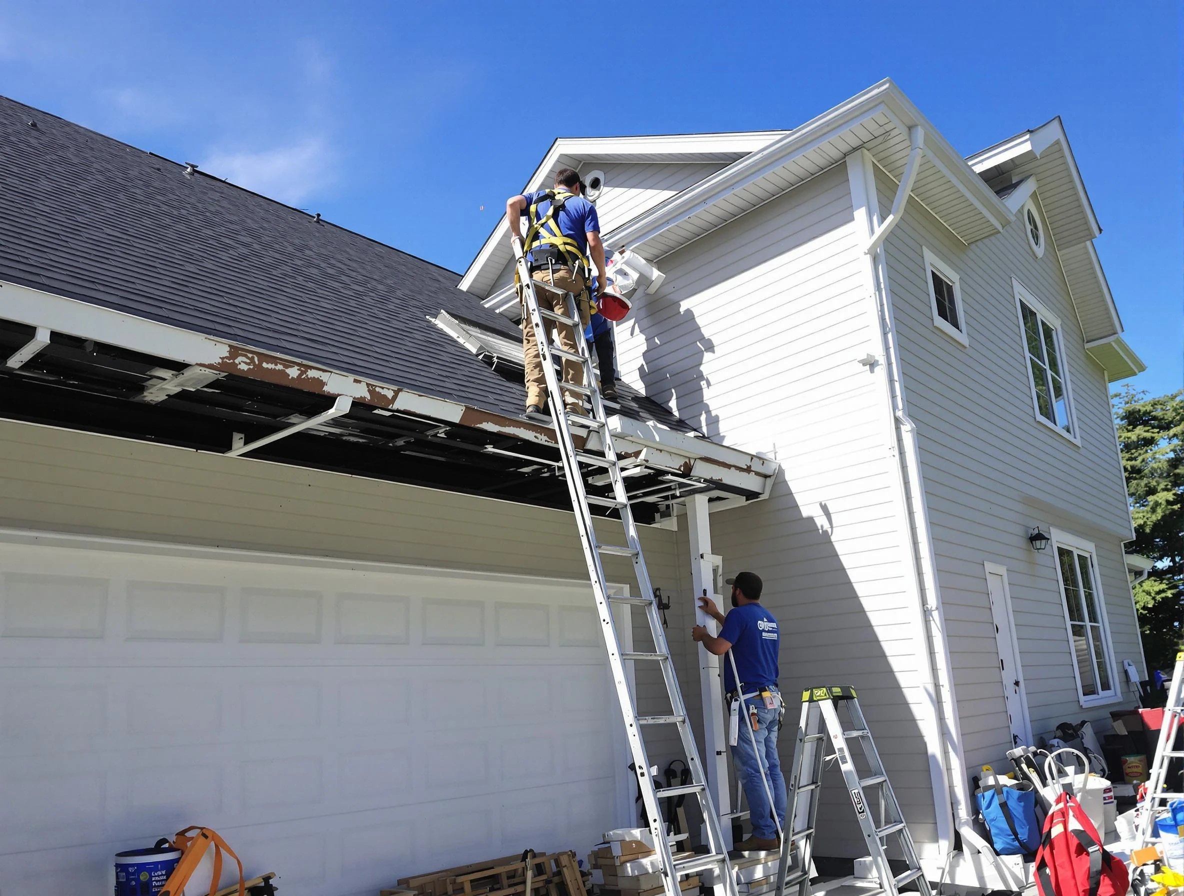 Newly replaced gutters by Lorain Roofing Company in Lorain, OH